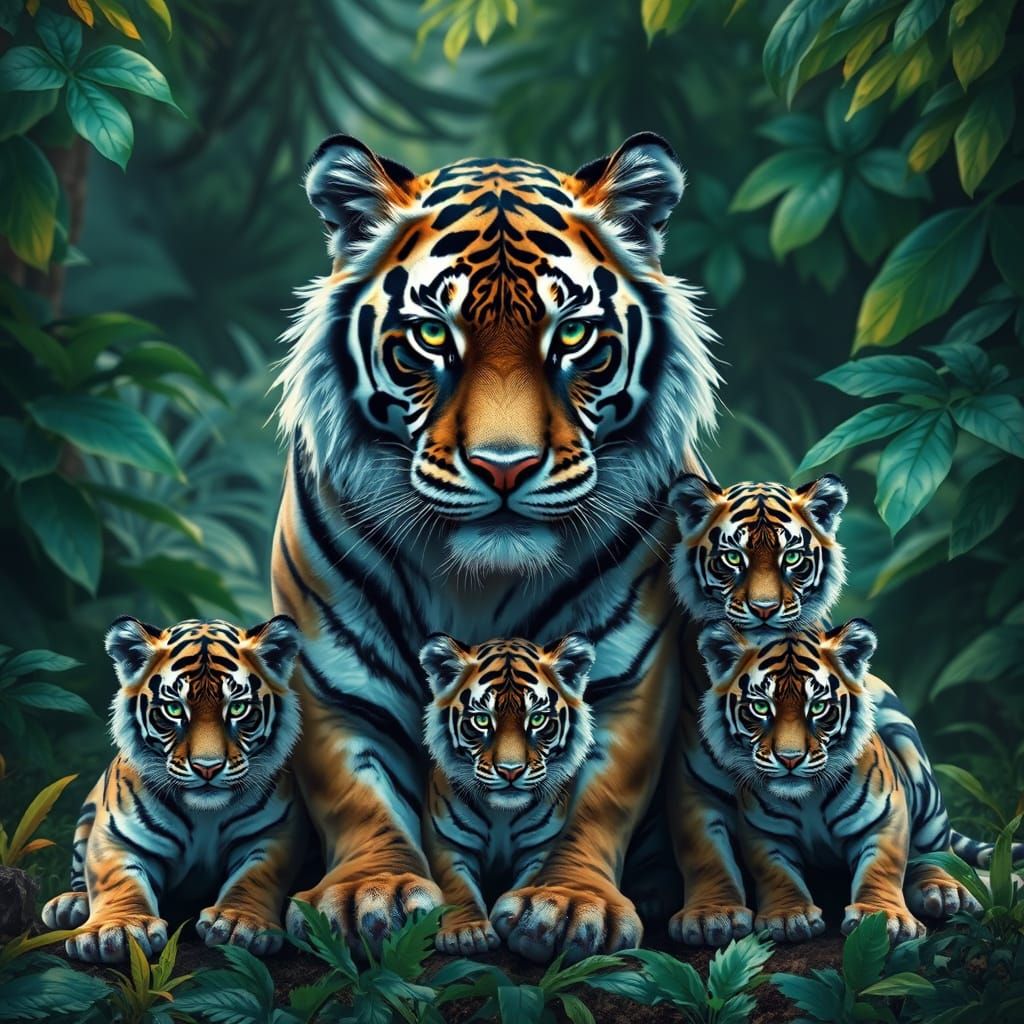 Regal Diamond Tiger in a Vibrant Jungle Scene