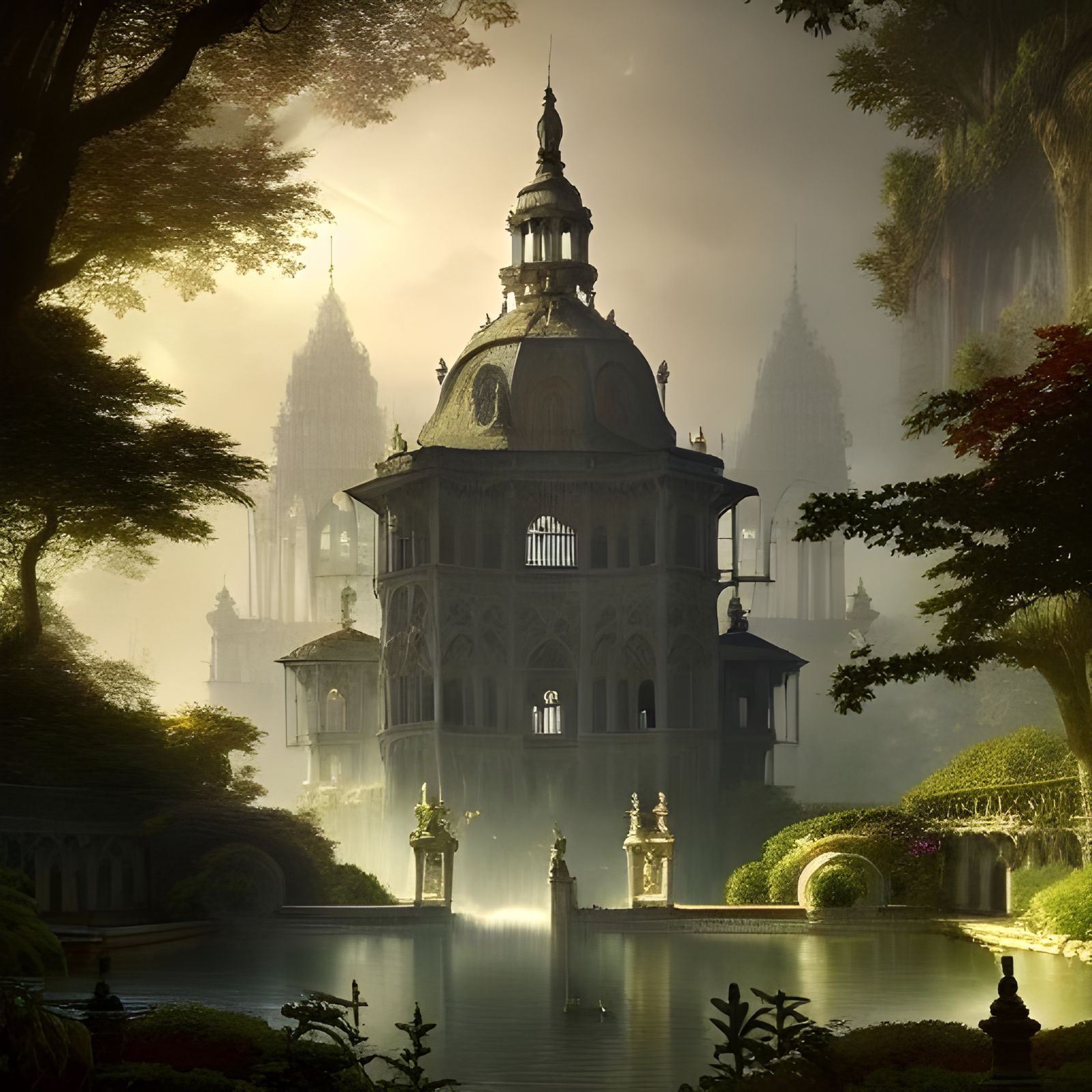 Sublime Palace Garden in Matte Painting Style