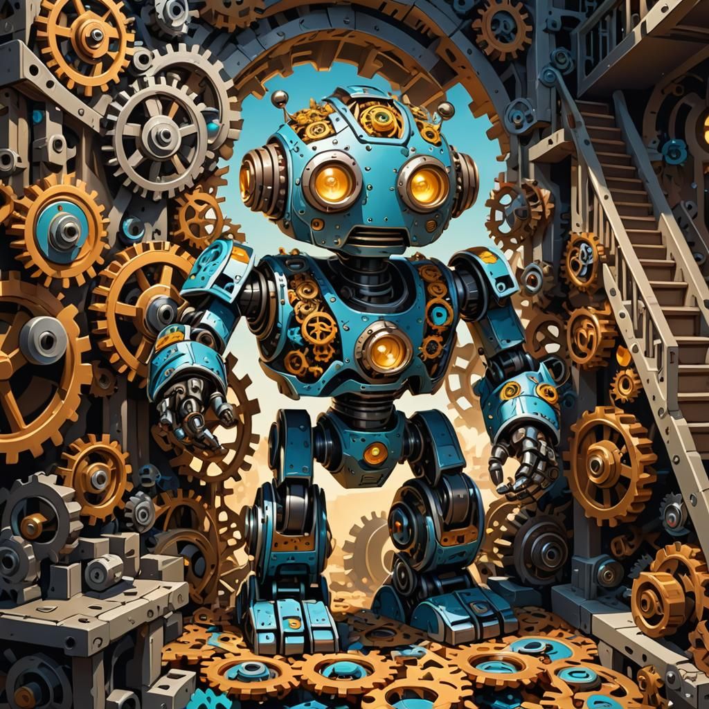 Surreal Robot in Escher-Inspired Masterpiece of Impossible G...