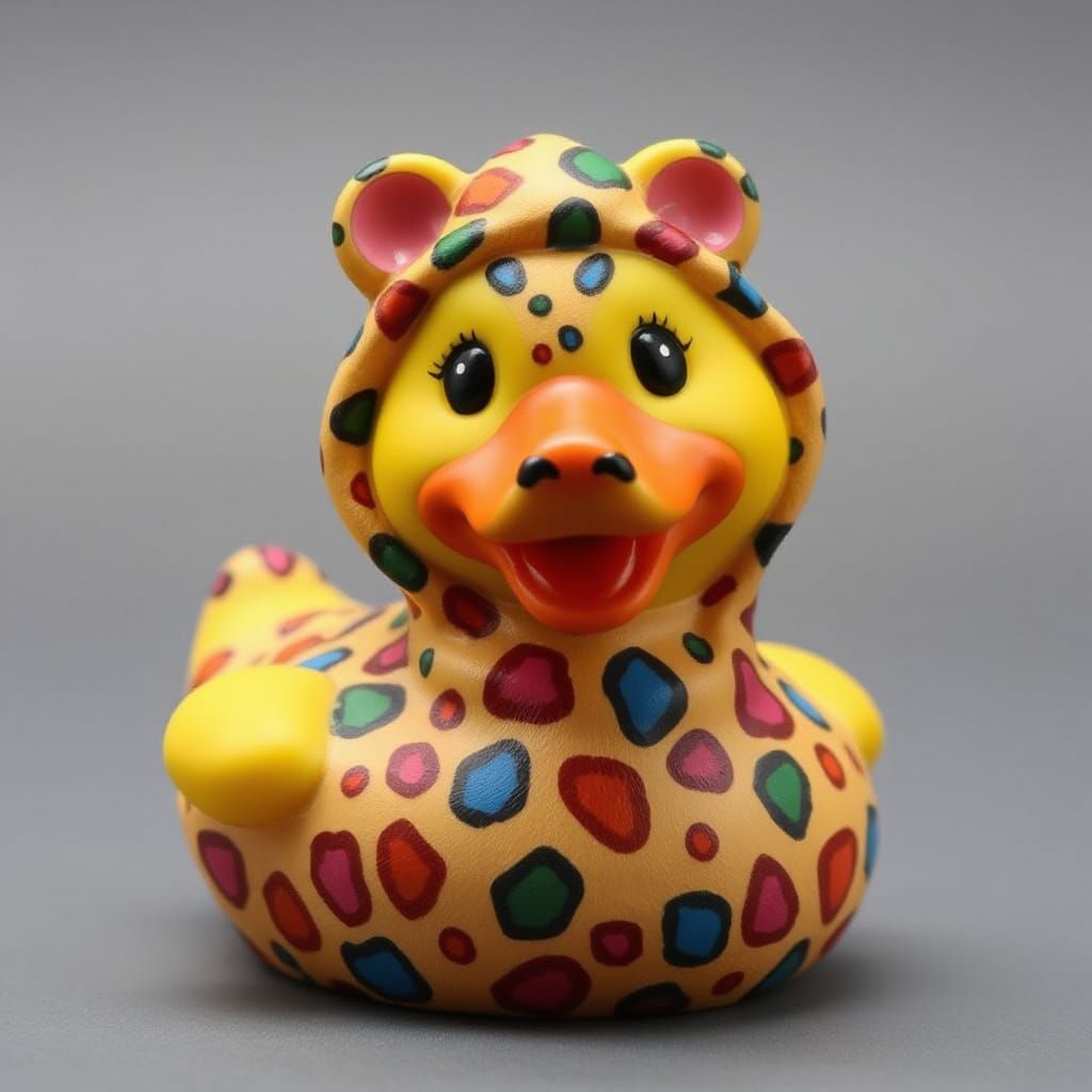 Rubber Duck in Cheetah Costume, Whimsical Art