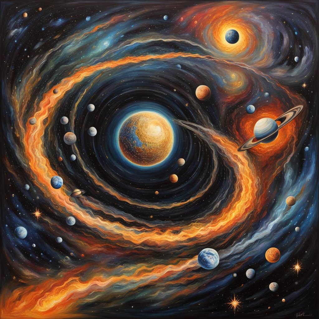 Cosmic Time Loop as Oil Painting