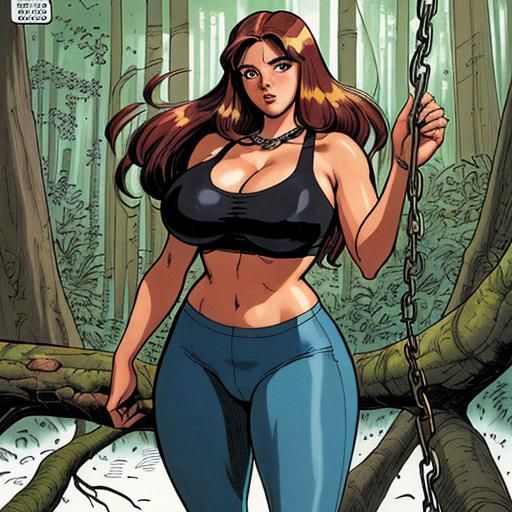 Comic Book Art: Curvy Woman Chainsawing Tree