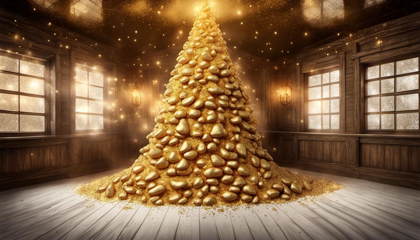 Golden Christmas Tree in Dark Western Saloon