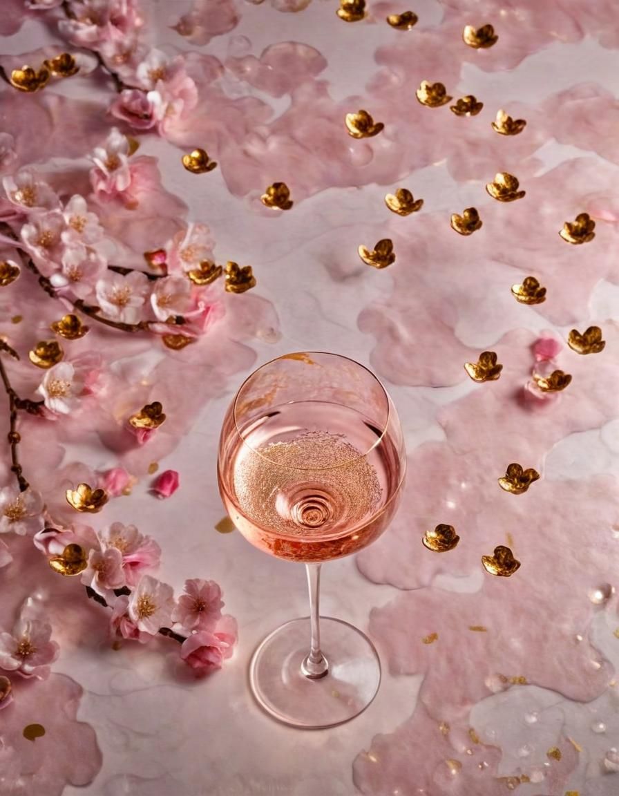 Sparkling Rosé with Cherry Blossoms in HDR
