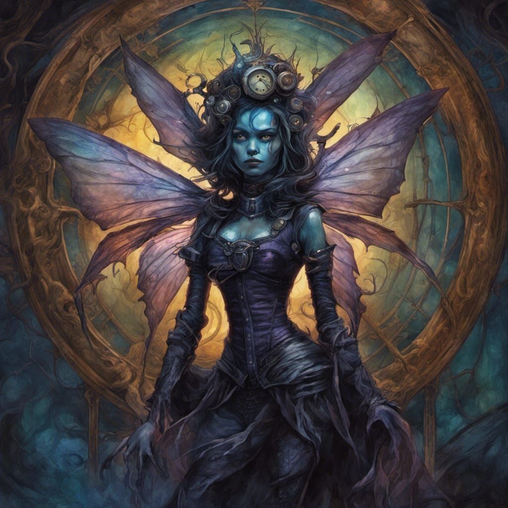 Steampunk dark fairy of the dusk humanoid fairy creatures, s...