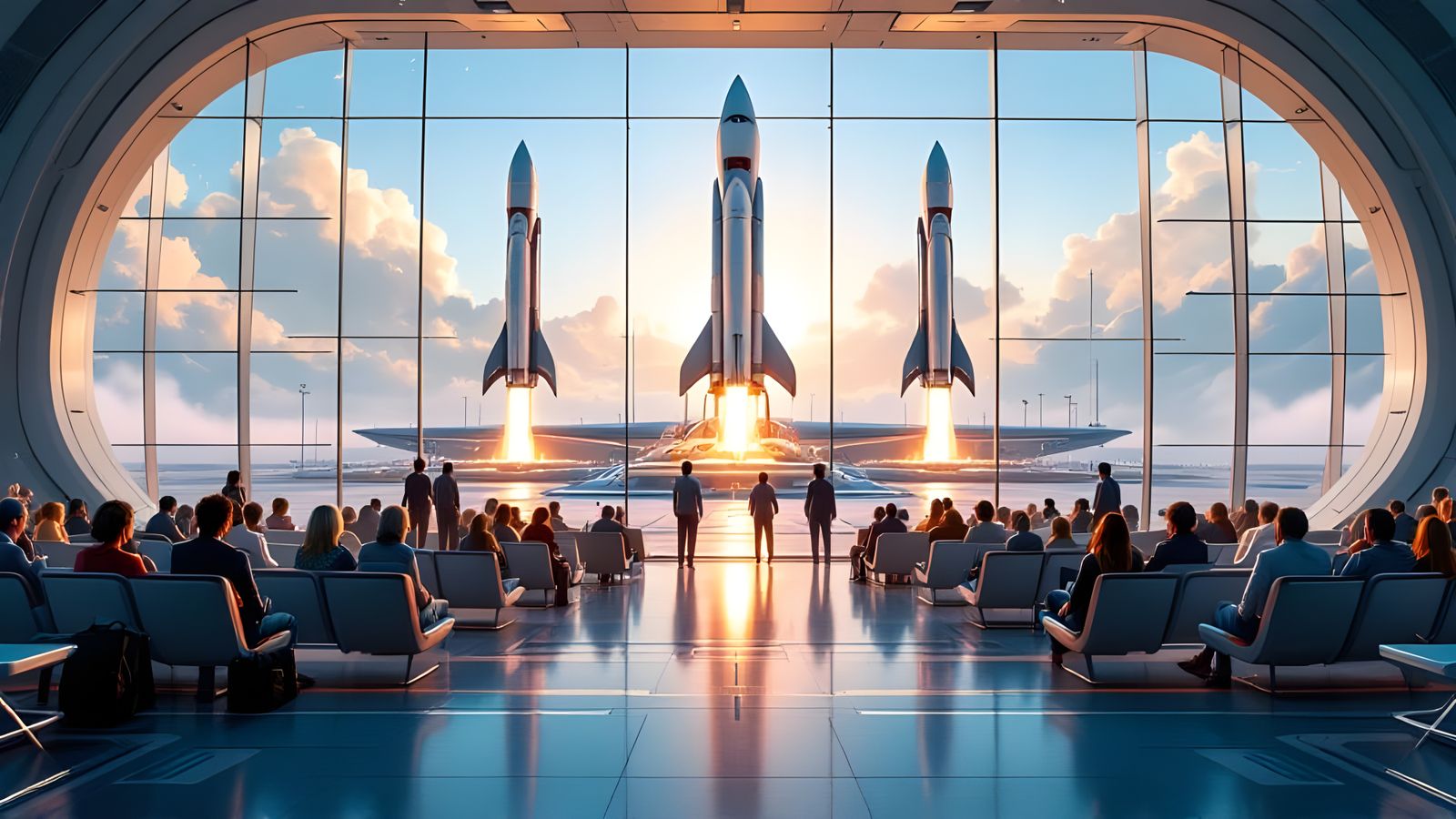 Futuristic Spaceport Terminal on a Distant World in Retrofut...