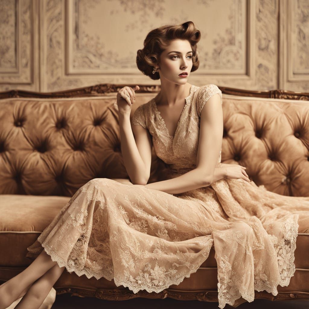 Elegant Vintage Pin-Up Art in Warm Golden Hues