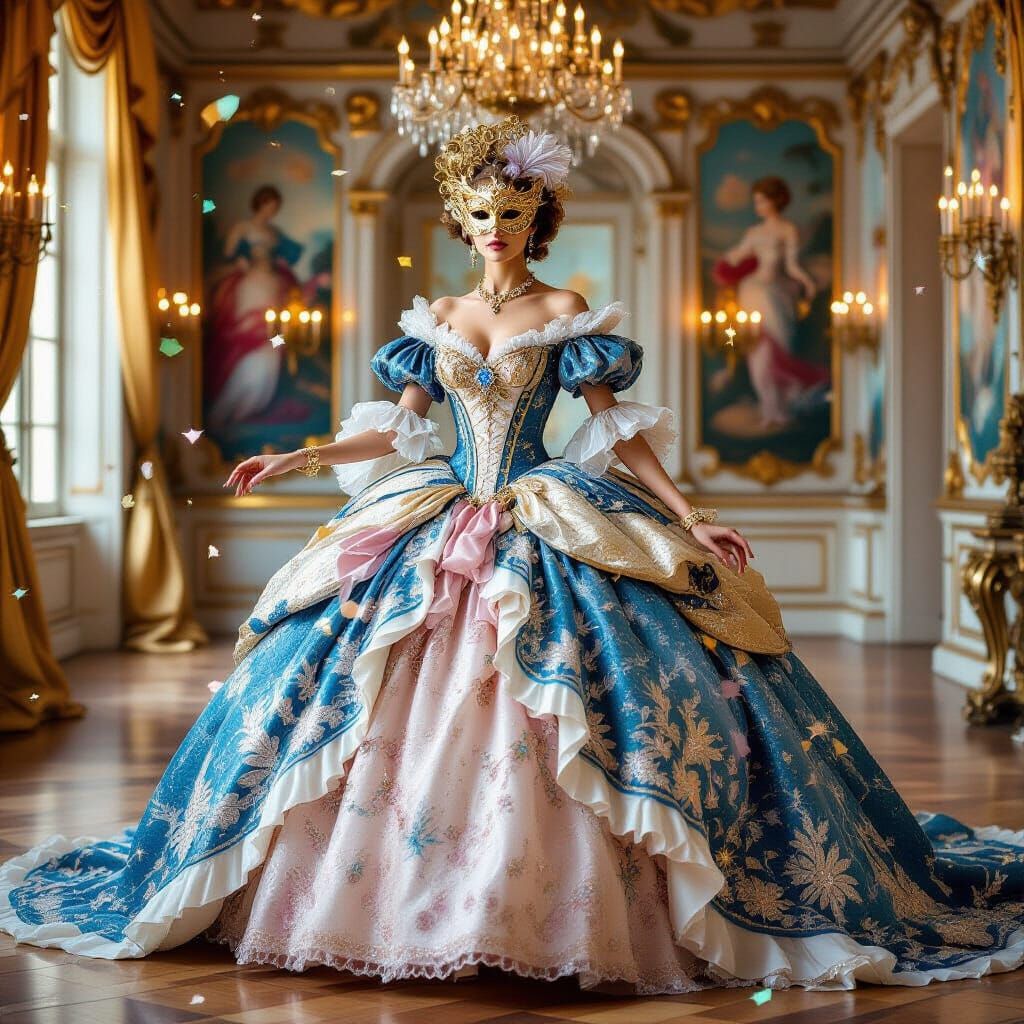 Extravagant Ballroom Gown in Baroque Rococo Style