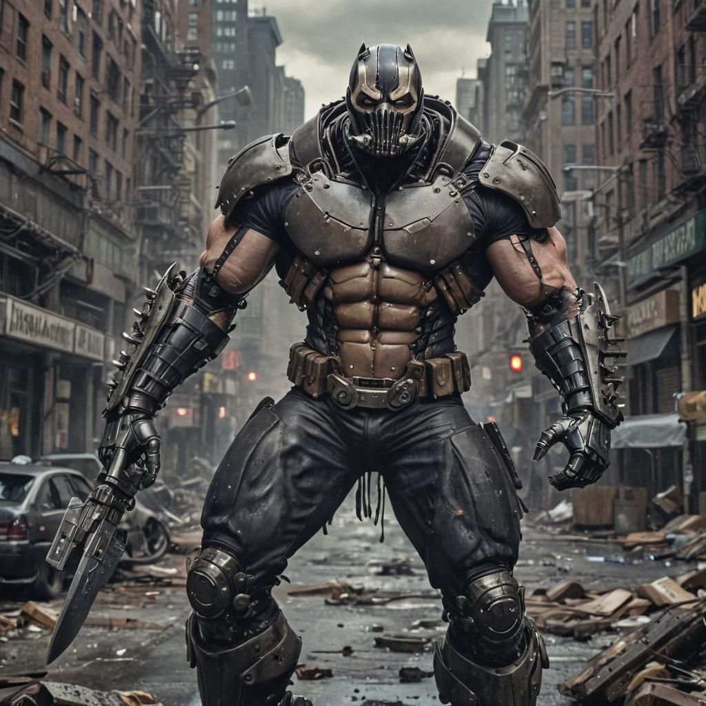 Robotic Bane in Gotham: Comic Book Style Art