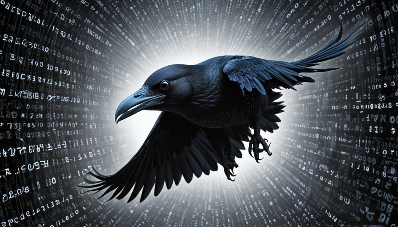 Cyberpunk Matrix Code Swallows Raven