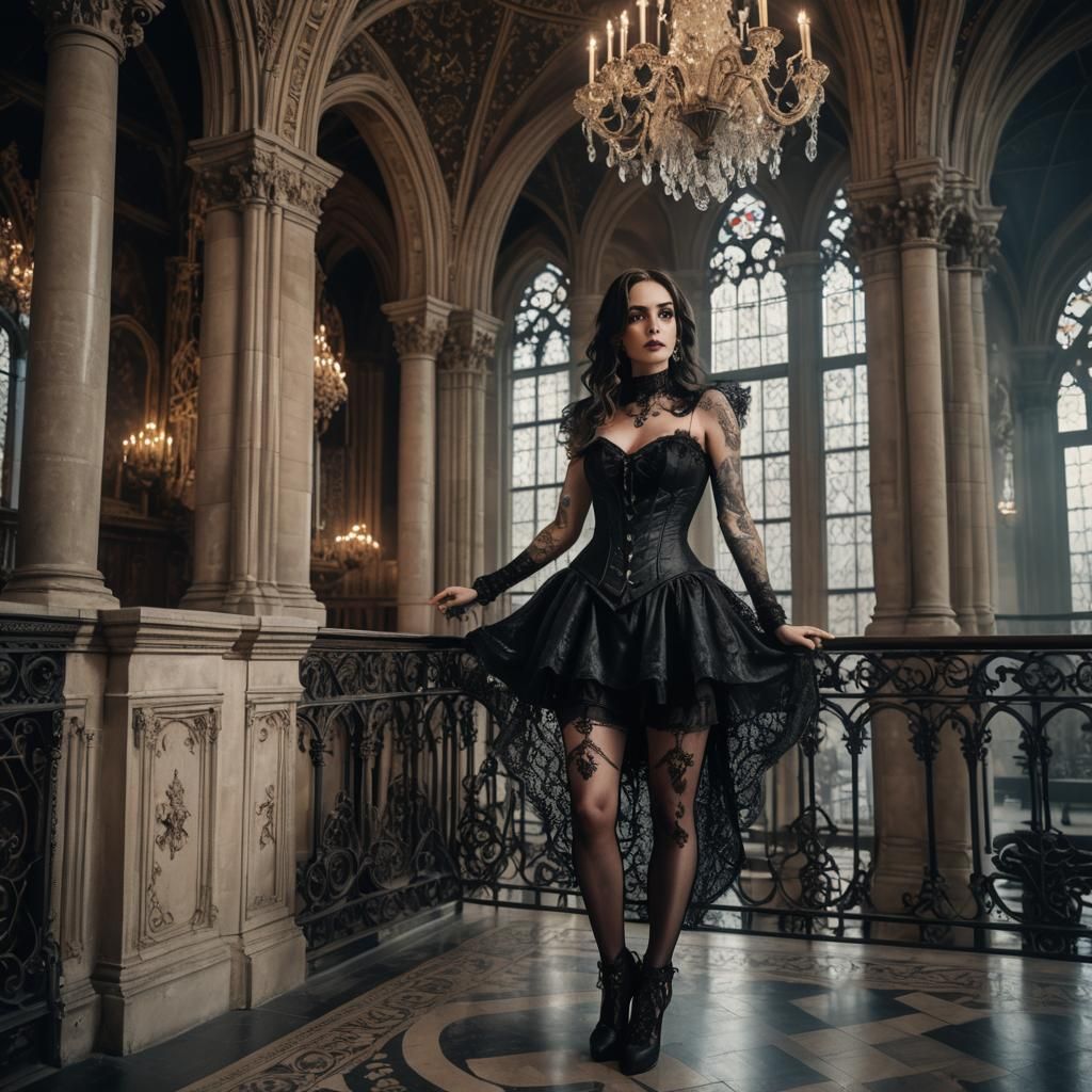Elegant Gothic Beauty in Majestic Cathedral Setting