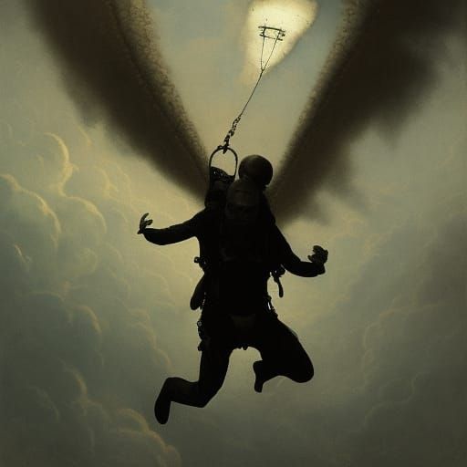 Skydiving Horror in the Style of Doré and Rutkowski