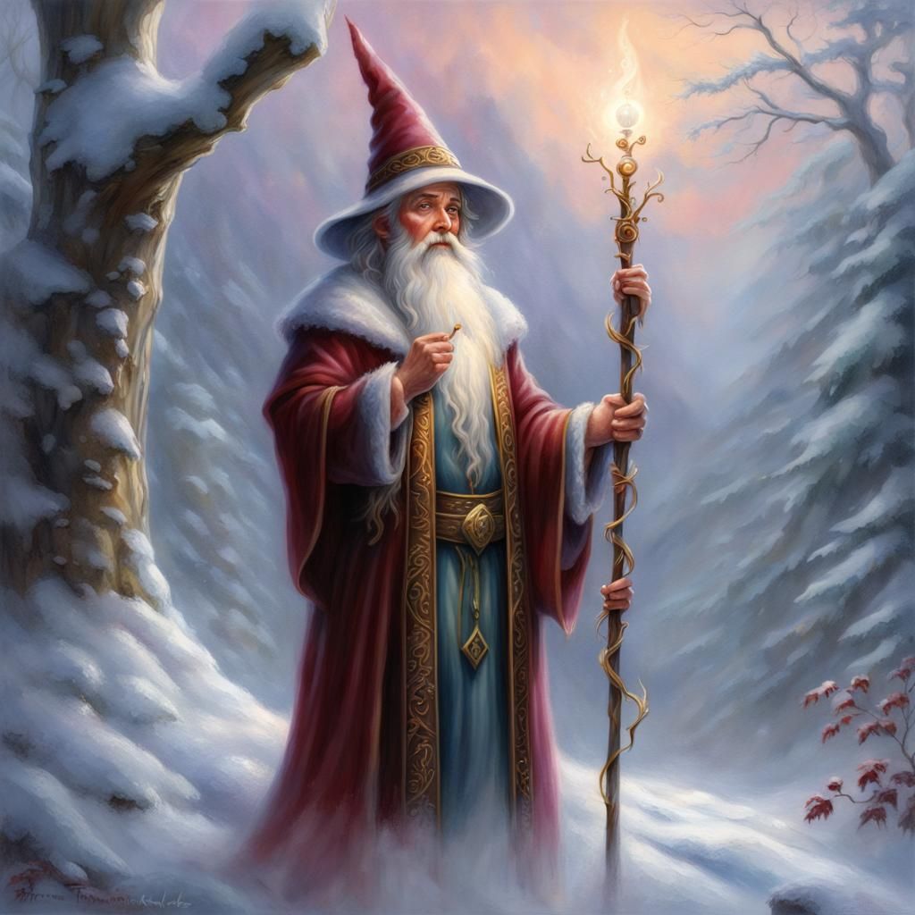 Hyperrealistic Snow Elf Wizard with Ruby Ring