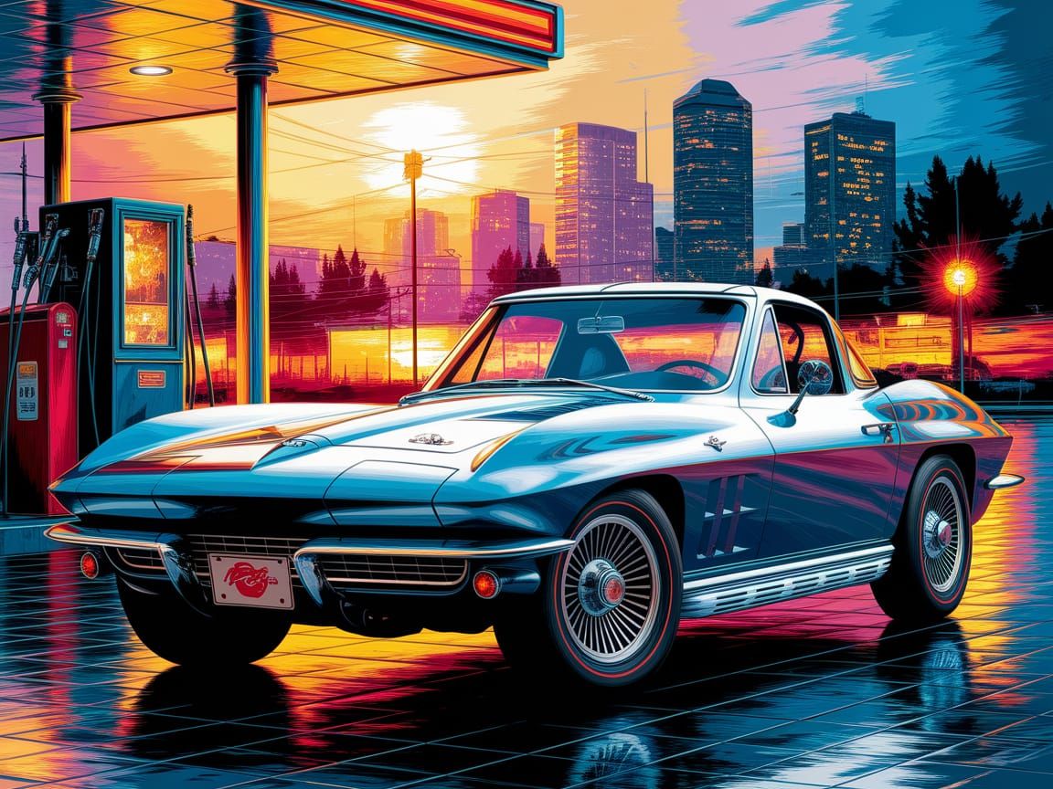 1964 Corvette at Sunset Oil Painting
