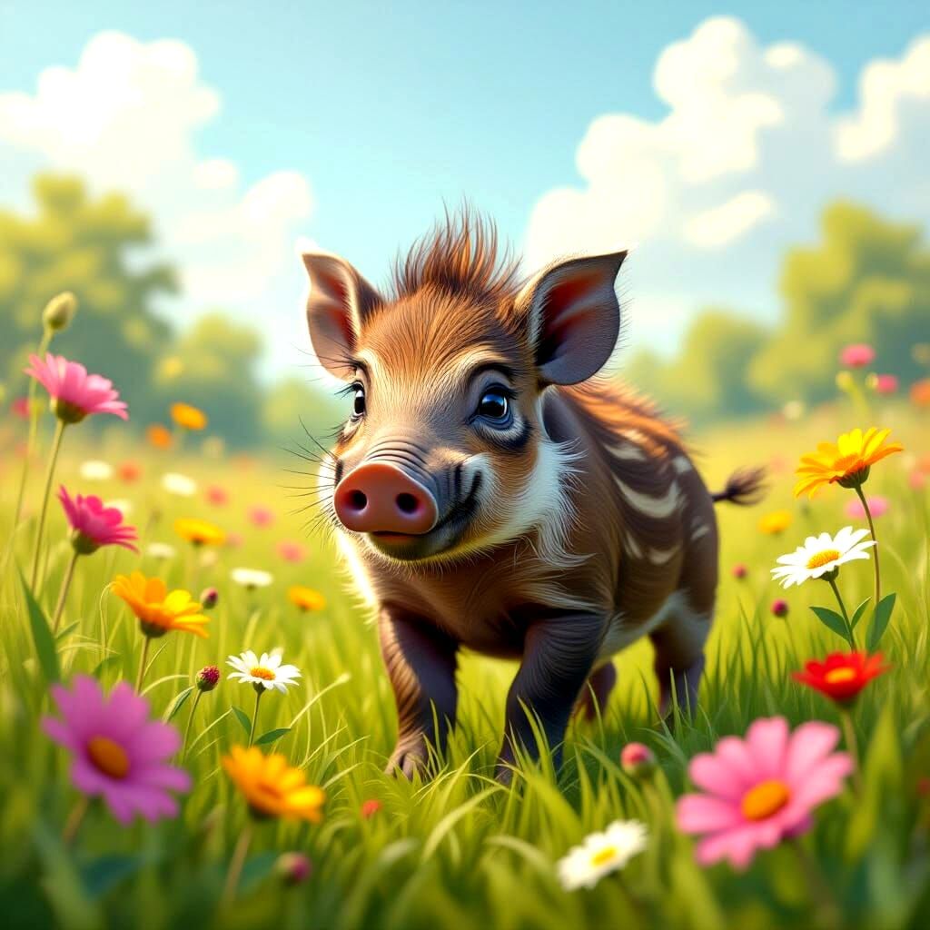 Baby Warthog in Whimsical Hand-Drawn Style