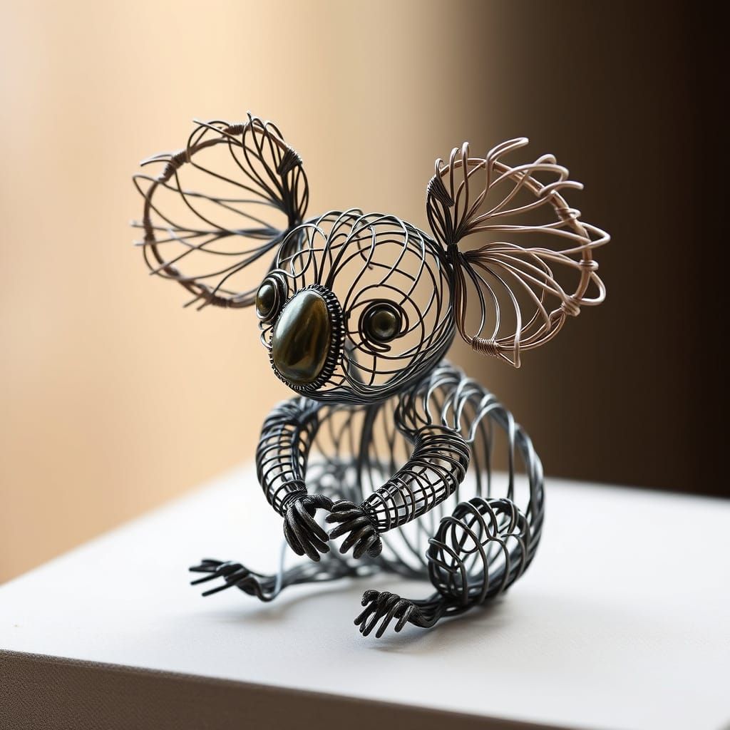 Intricately Detailed Wire Koala Sculpture