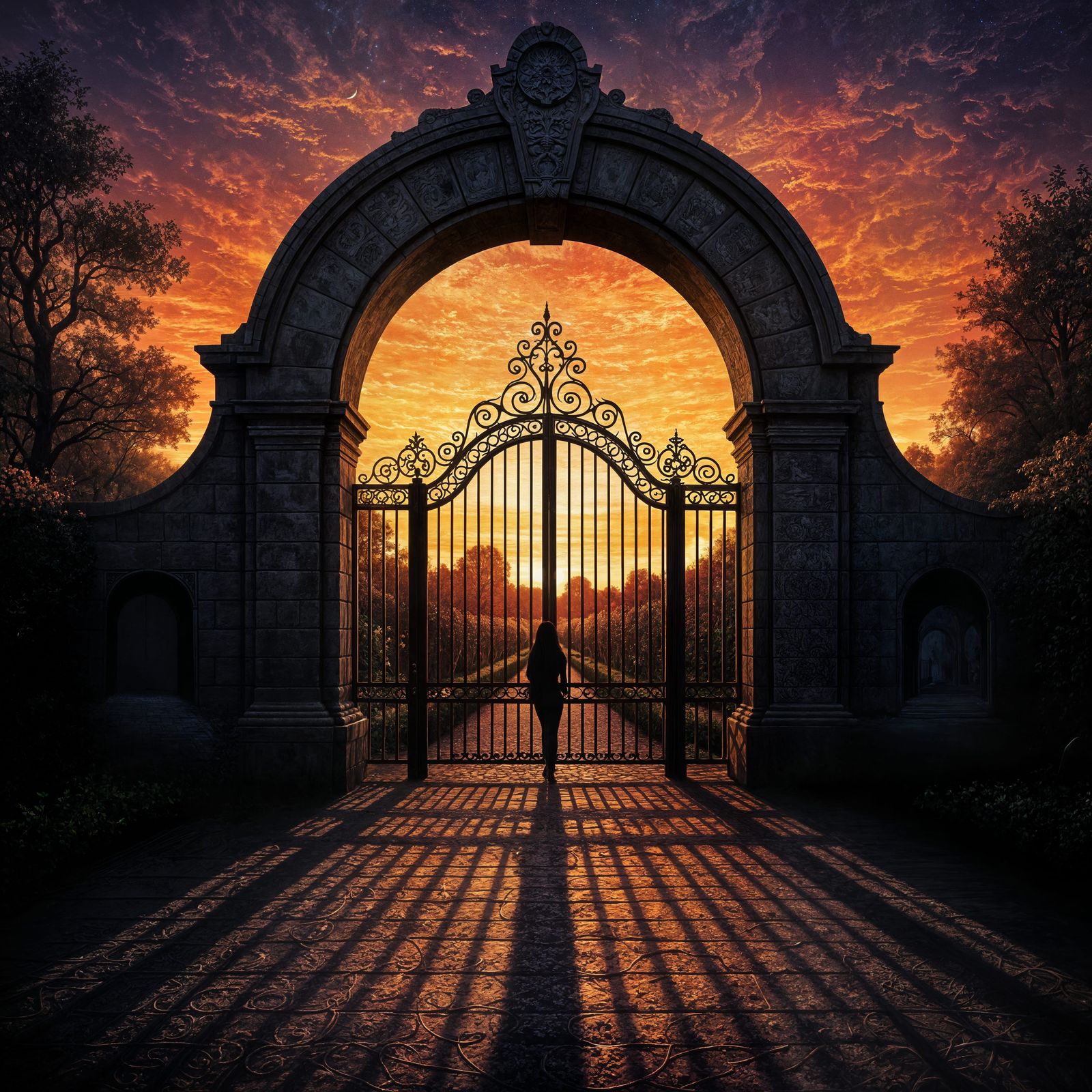 Surreal Ornate Gate at Sunset