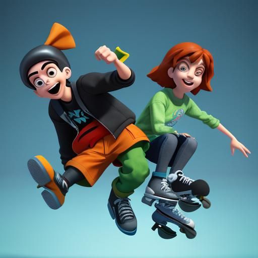 Cartoon Skaters in Pixar Style 3D Art