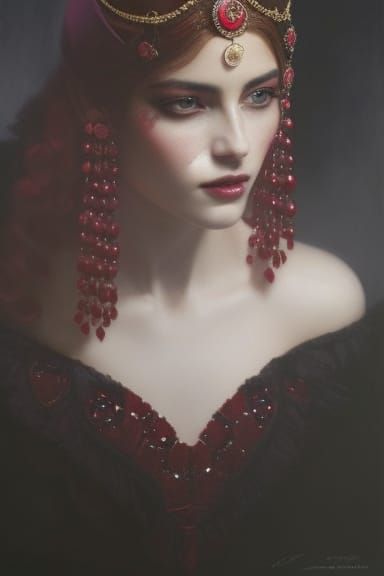 Lady in Rubies and Pearls: A Digital Masterpiece