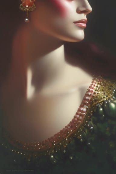 Lady in Rubies and Pearls: Fantasy Art Portrait