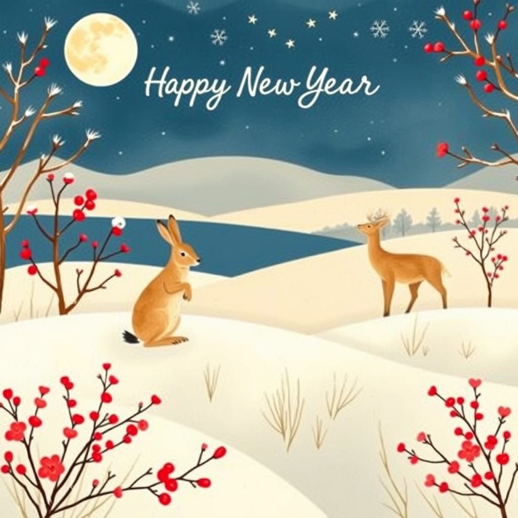 Surreal Winter Wonderland with Snowy Animals in Dreamy Blue...