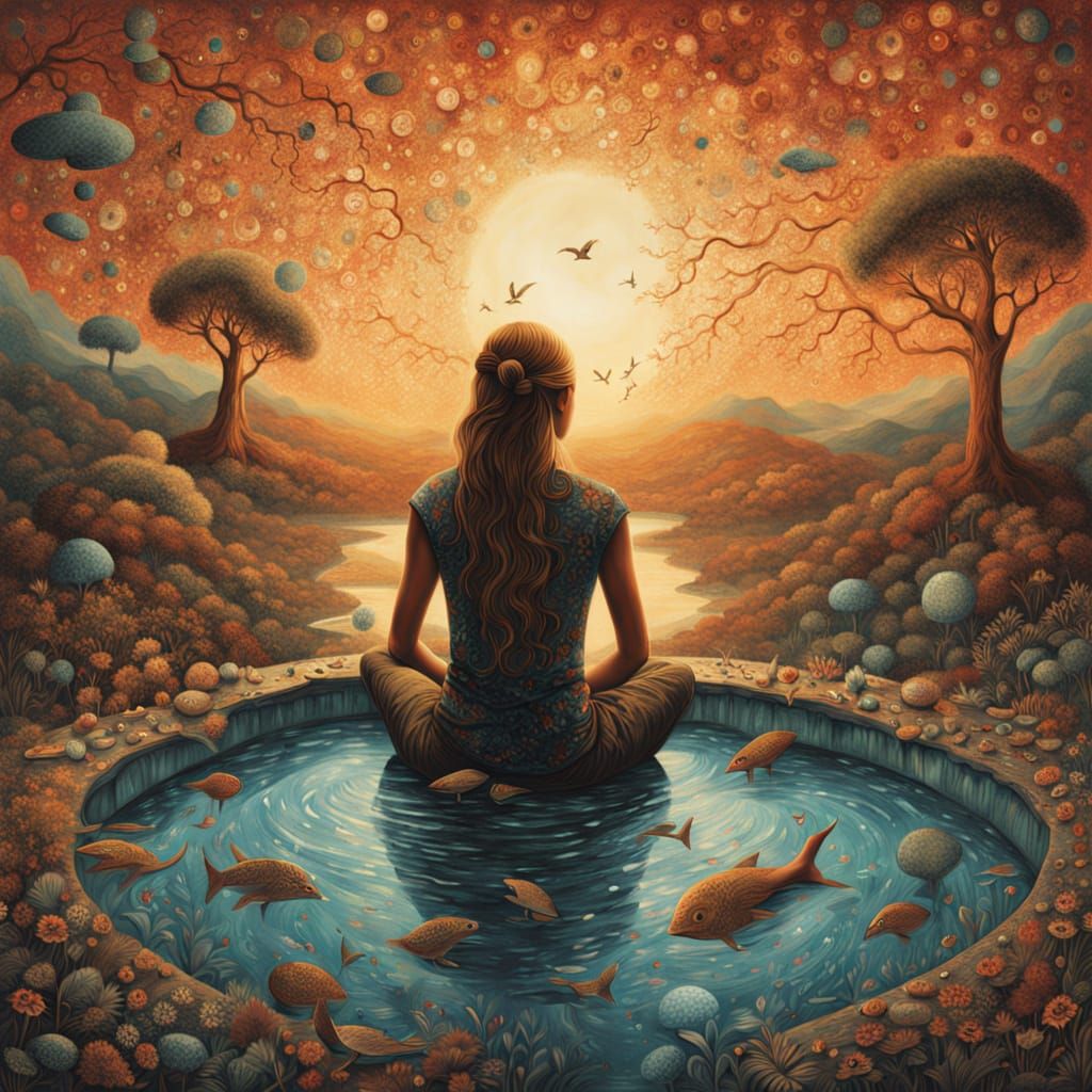 Ethereal Surrealist Digital Artwork of a Woman Embracing Cha...