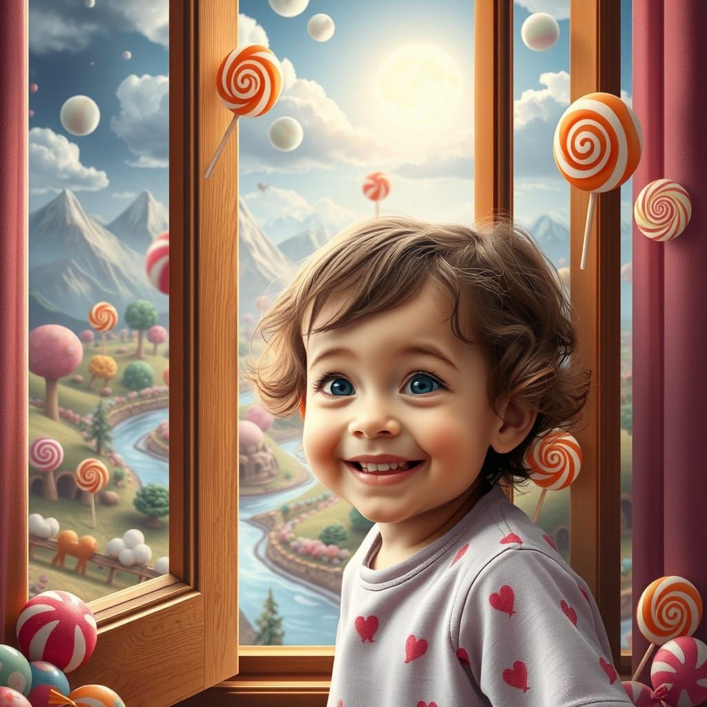 Child on the Verge of Entering a Whimsical Candy Kingdom