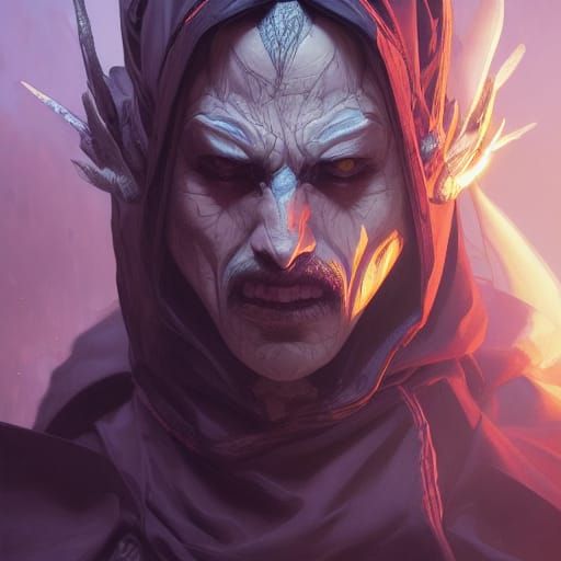 Evil Warlock Portrait in Hyperdetailed Digital Art Style