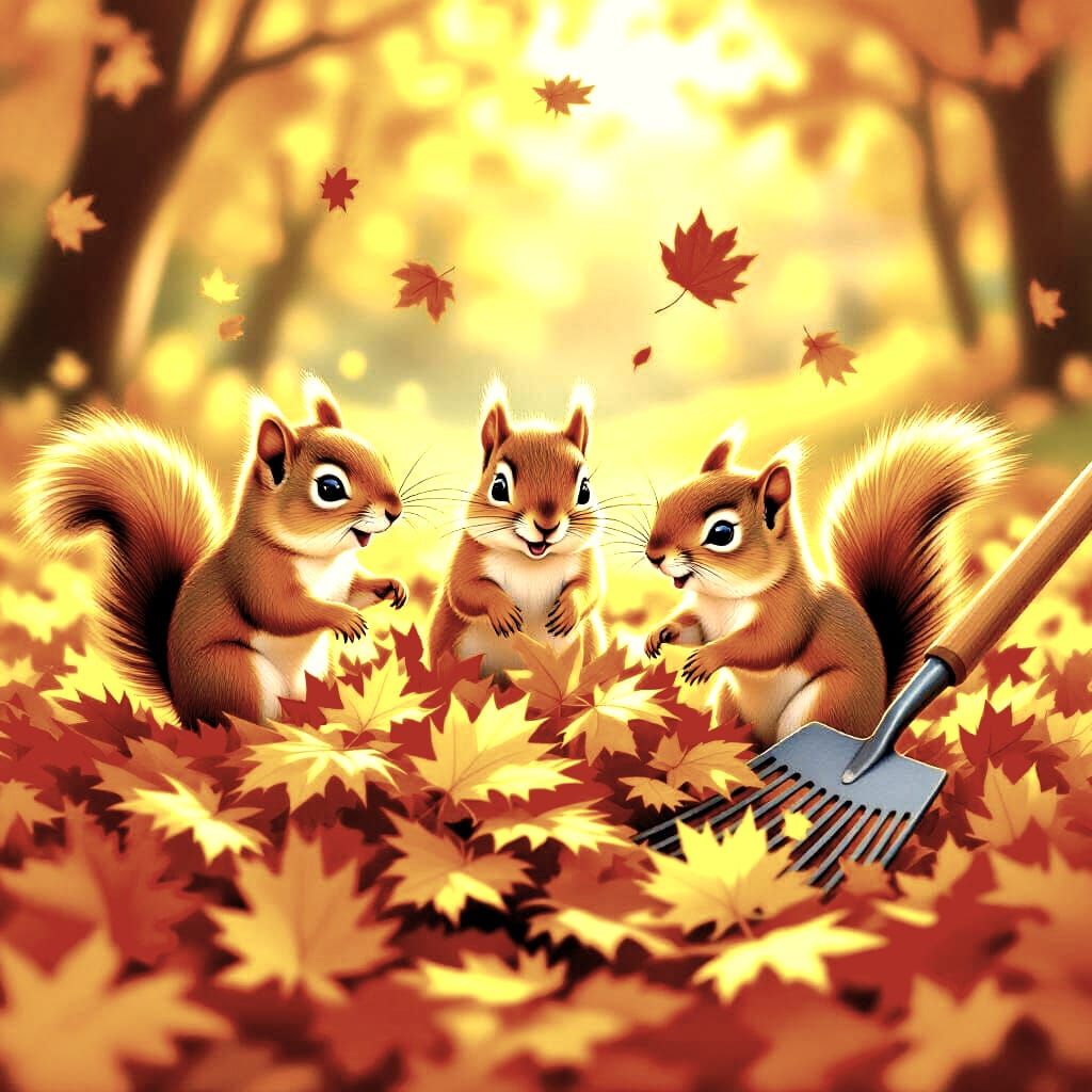 Ground Squirrels Play in Autumn Leaves
