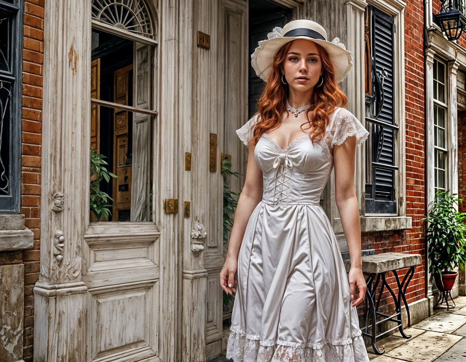 Gorgeous Redhead in Elegant White Attire
