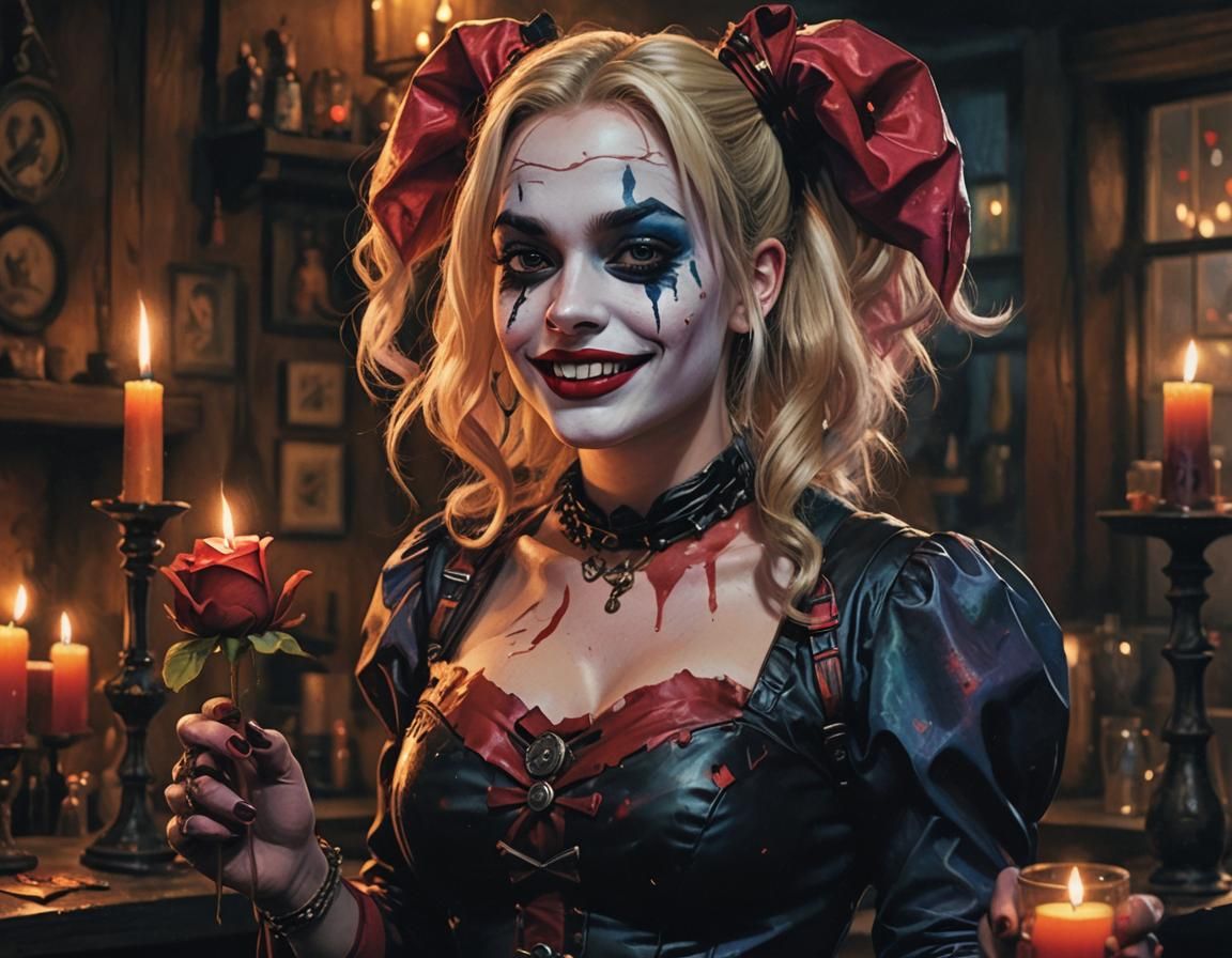 Hayley Quinn dressed in witch costume