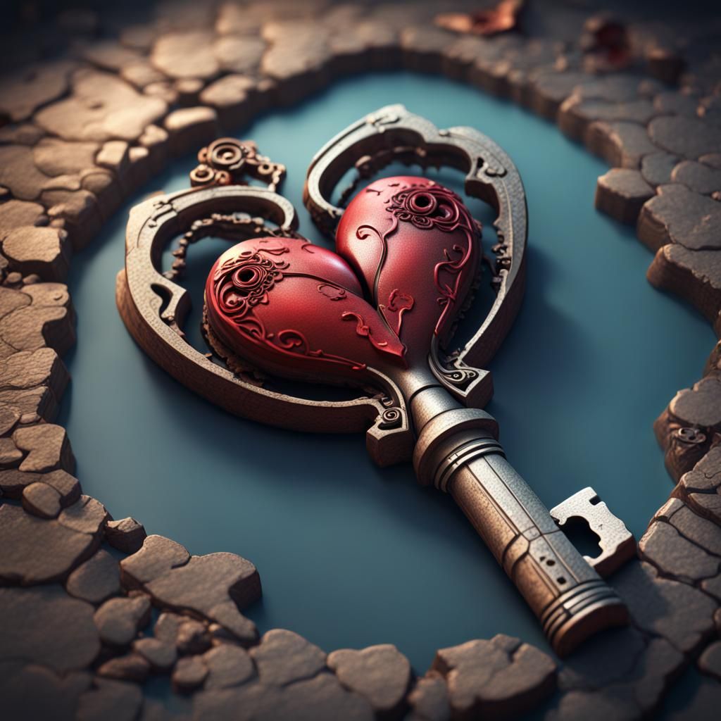 Detailed Matte Painting of a Broken Heart Key