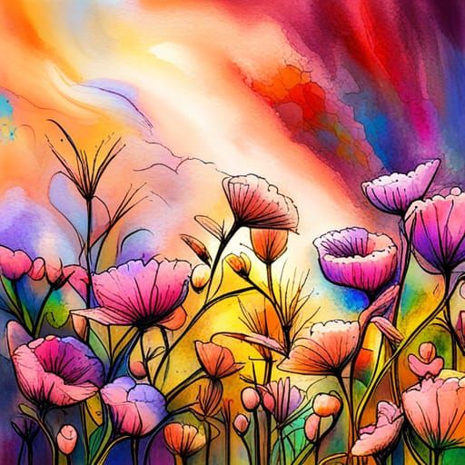 Graffiti Flowers with Wheat in Digital Painting Style