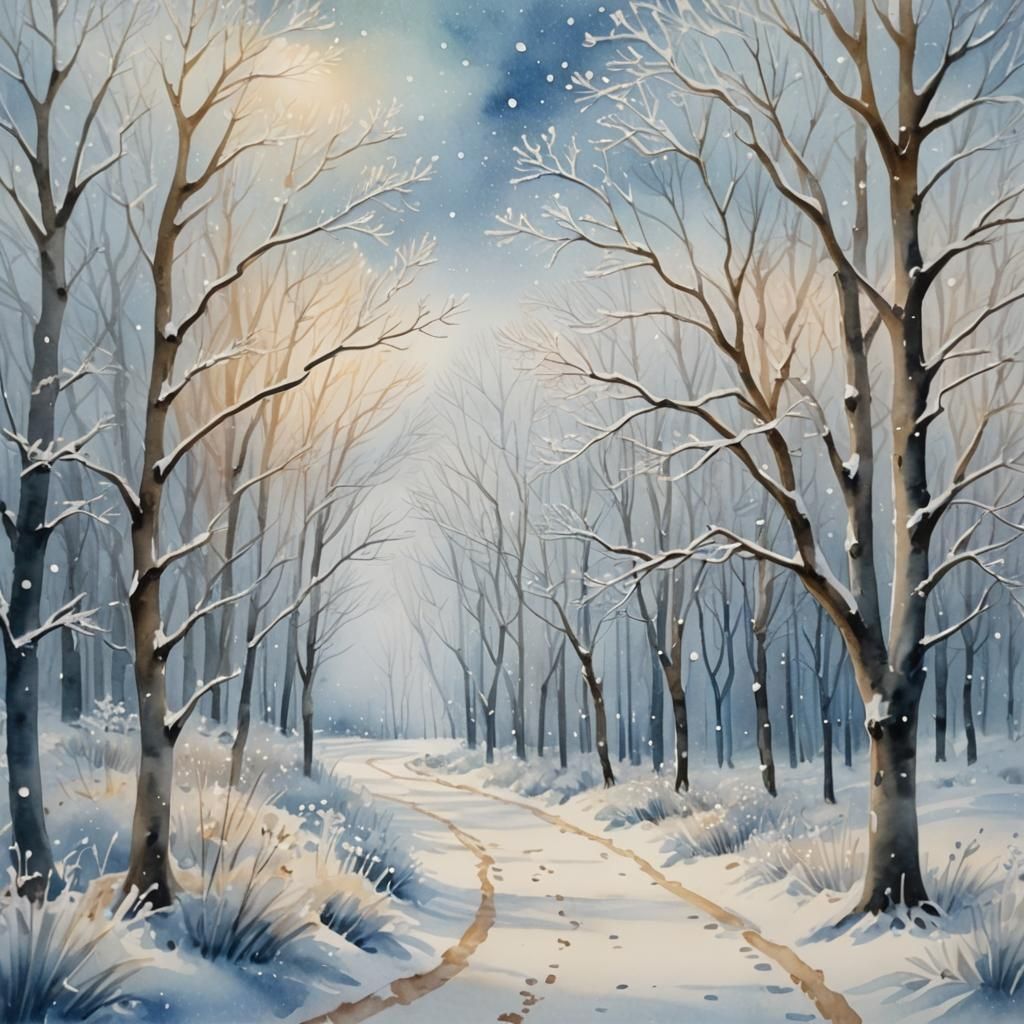 Winter Forest in Watercolor Style