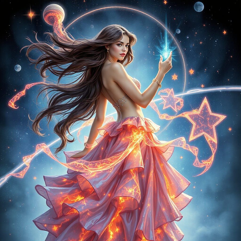 Celestial Pin-Up Girl in Art Nouveau Style