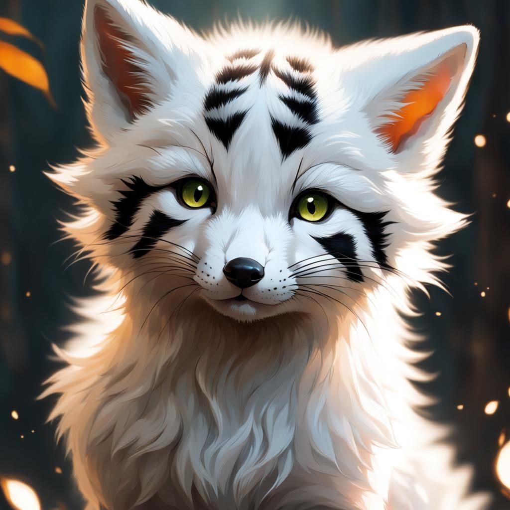 Mystical White Fox Cub with Tiger Stripes