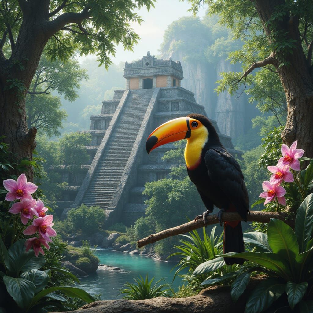 Vibrant Jungle Scene in Maya-Inspired Fantasy Style