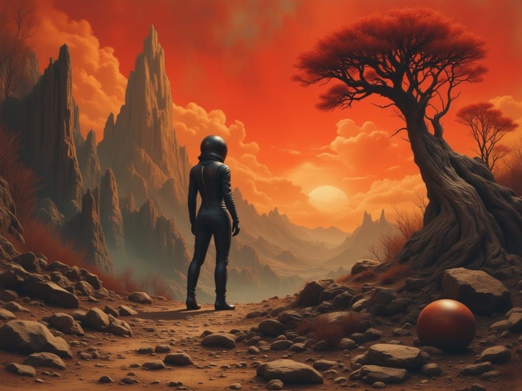 Astronaut on Toxic Alien World in Dark Sci-Fi Style