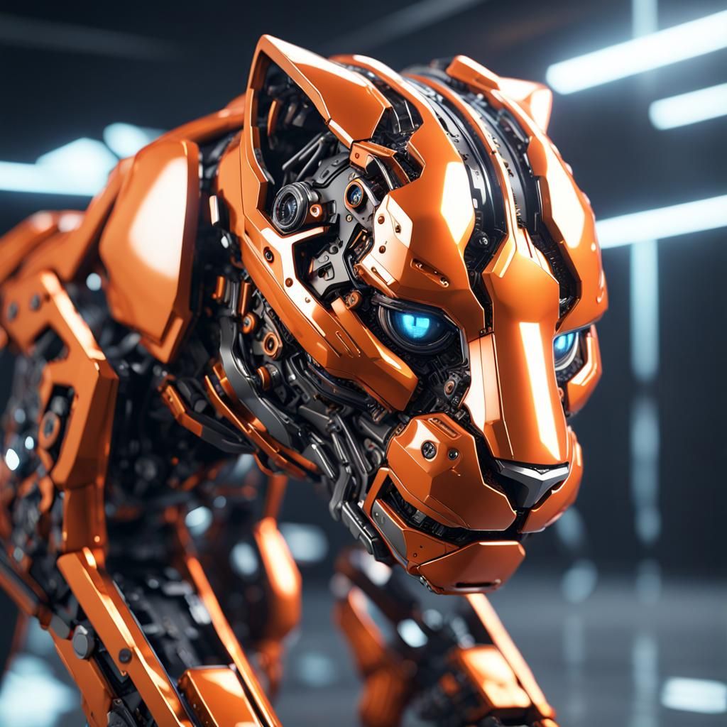 Futuristic Orange Panther with Mech Details