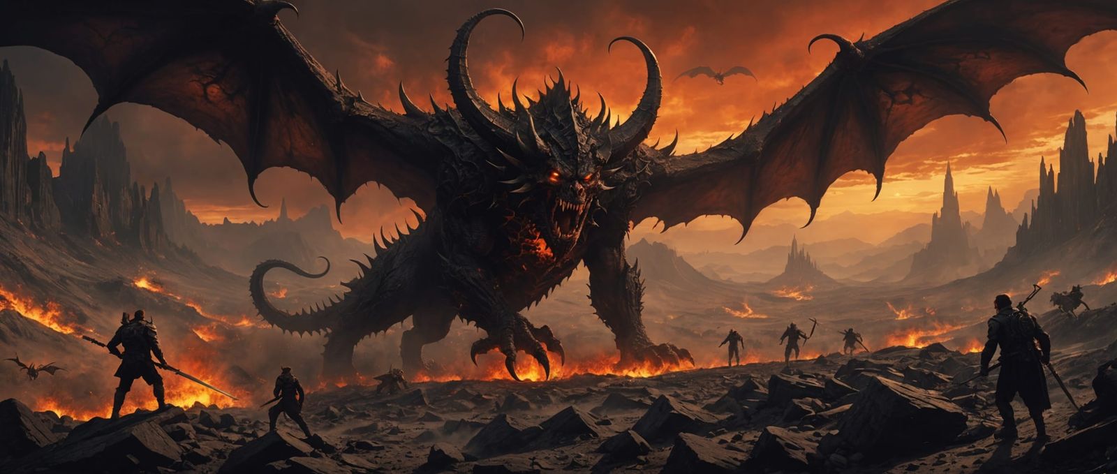 Hellish Demons Roam a Demonic Landscape