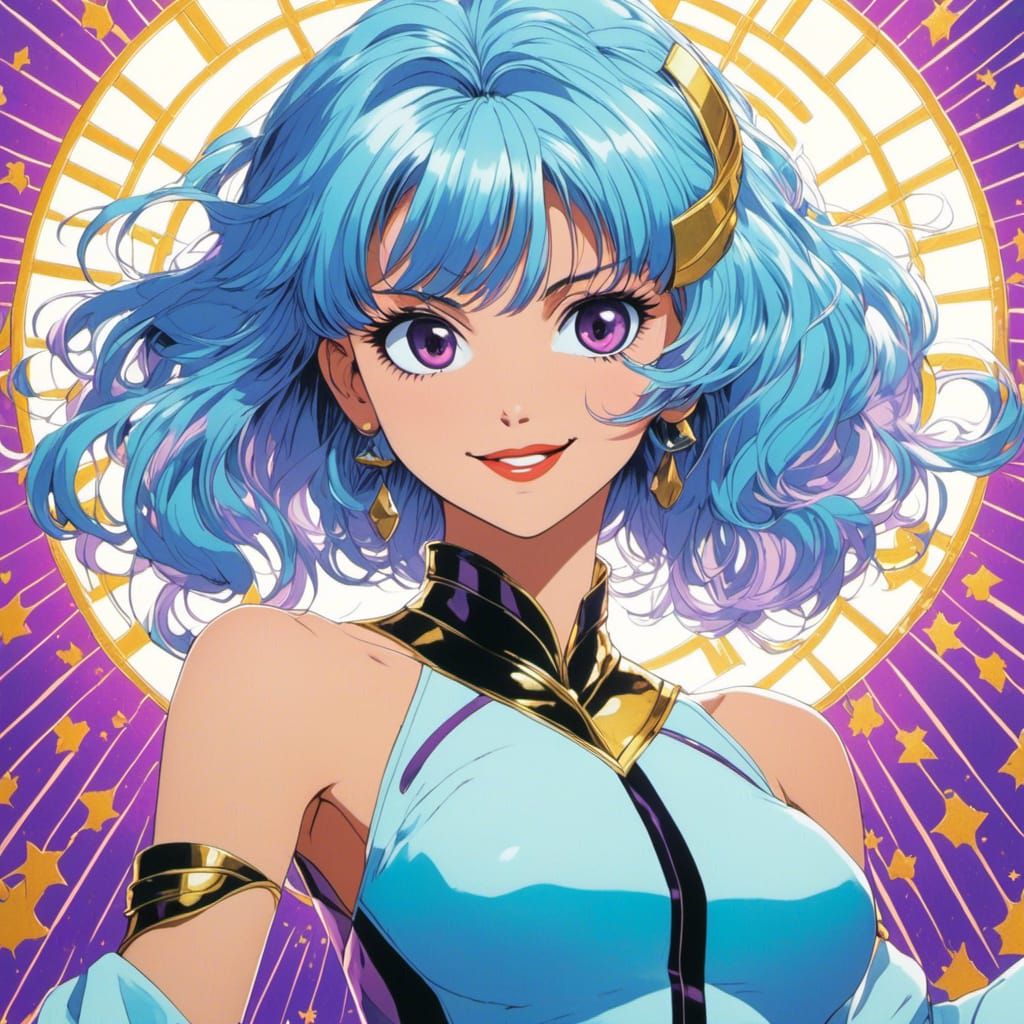 Joyful Anime Woman Portrait in 90s Style