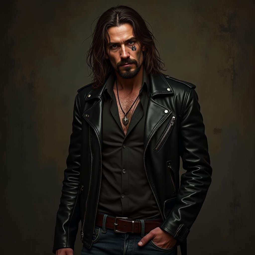 Intense Portrait of Rugged Man in Noir Style