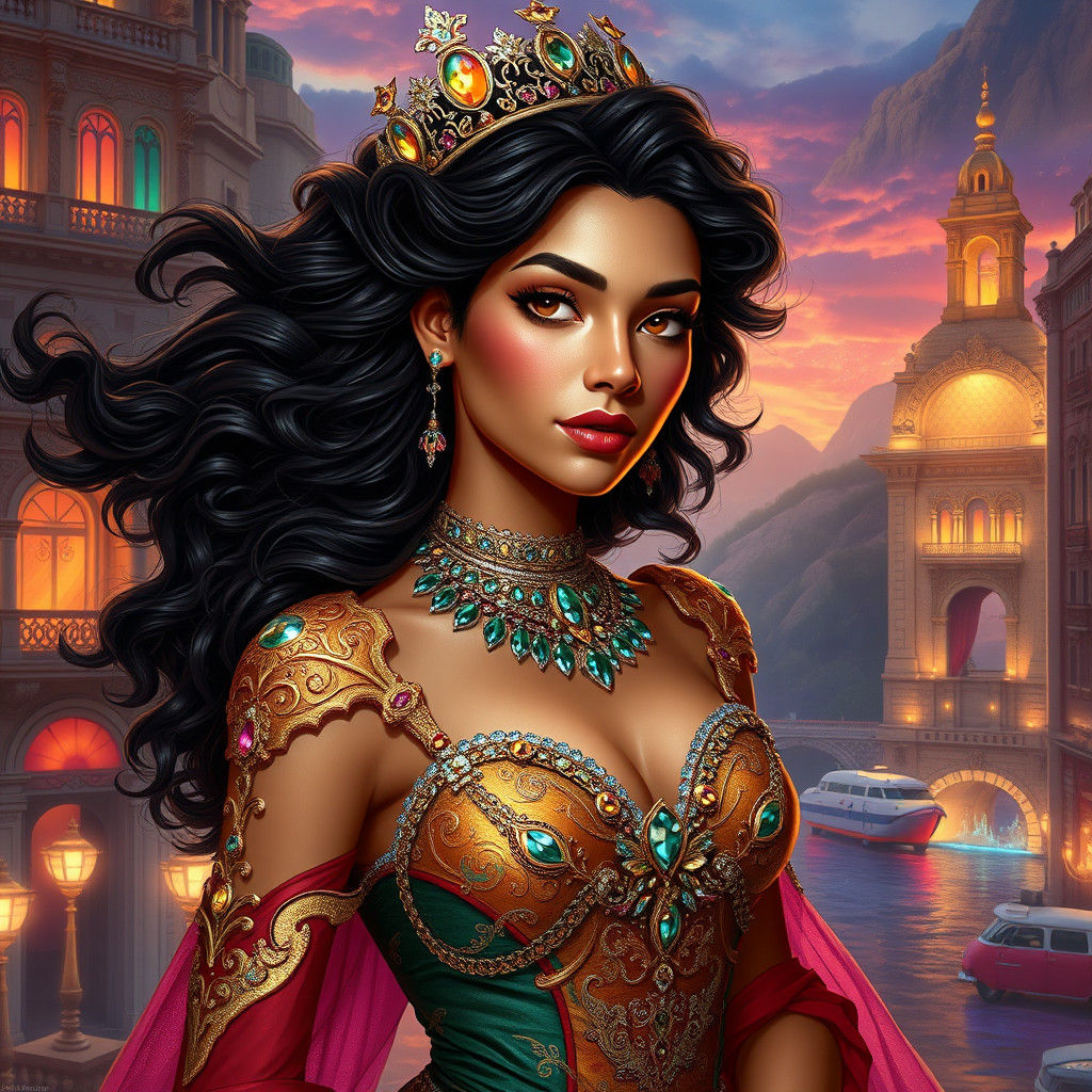 Latina Princess in Monaco-Inspired Fantasy Cityscape