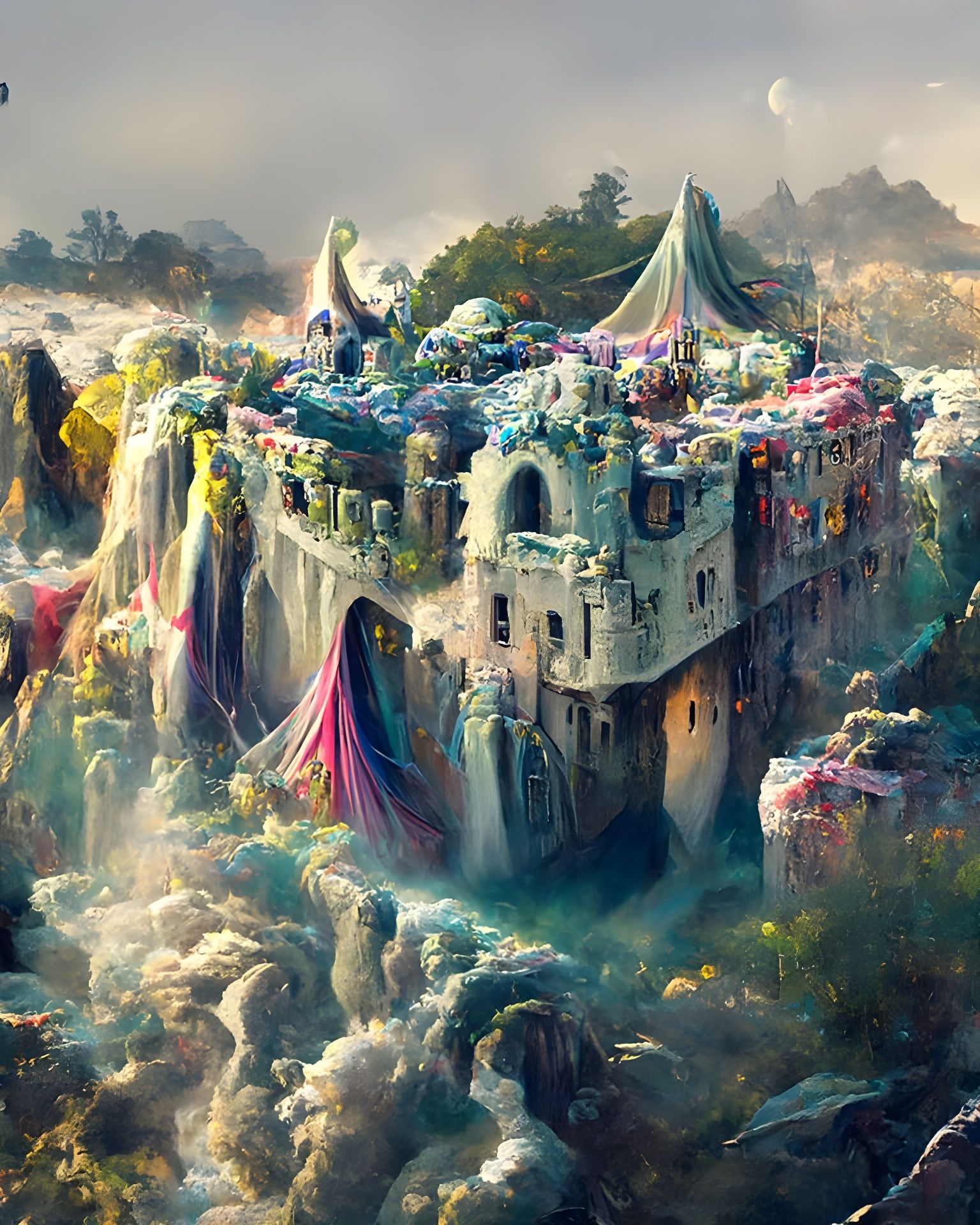 Pillow Fort Castle with Auroras, Digital Art