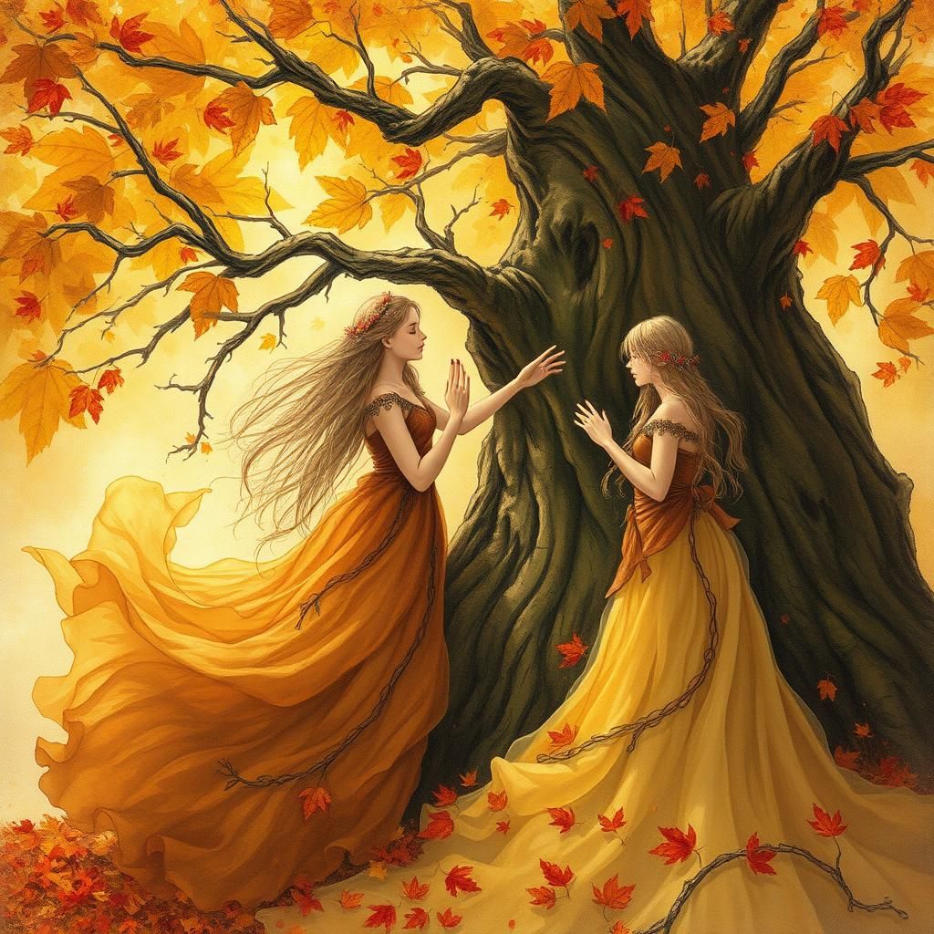 Enchanted Autumn Nymph Celebration in Ethereal Style