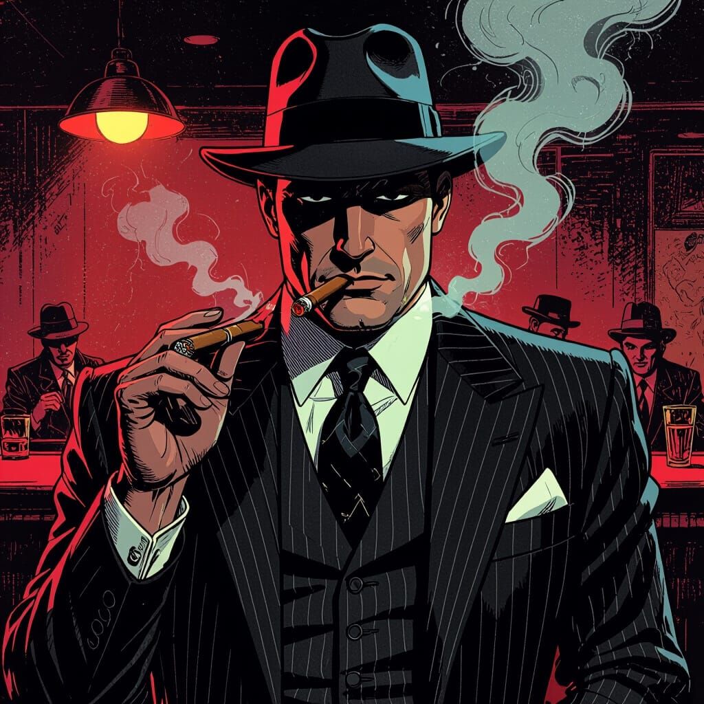 1940s Italian Mob Boss in Smoky Nightclub Art