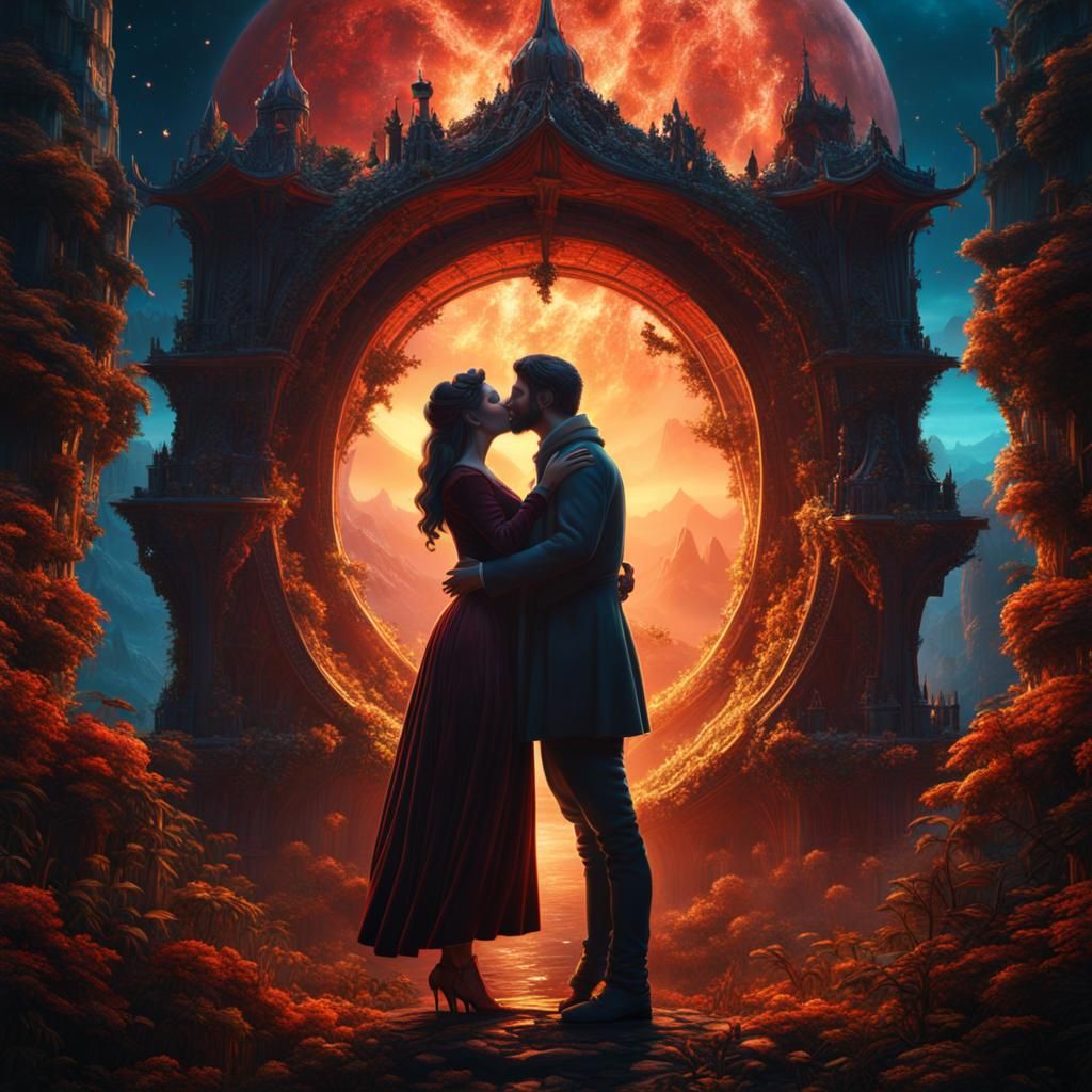 Kissing Couple in Detailed Matte Painting Style