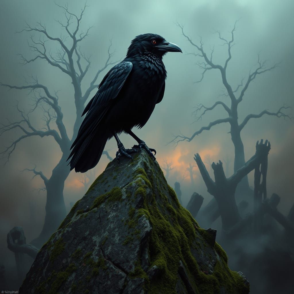 Mysterious Raven in Dark Surrealism