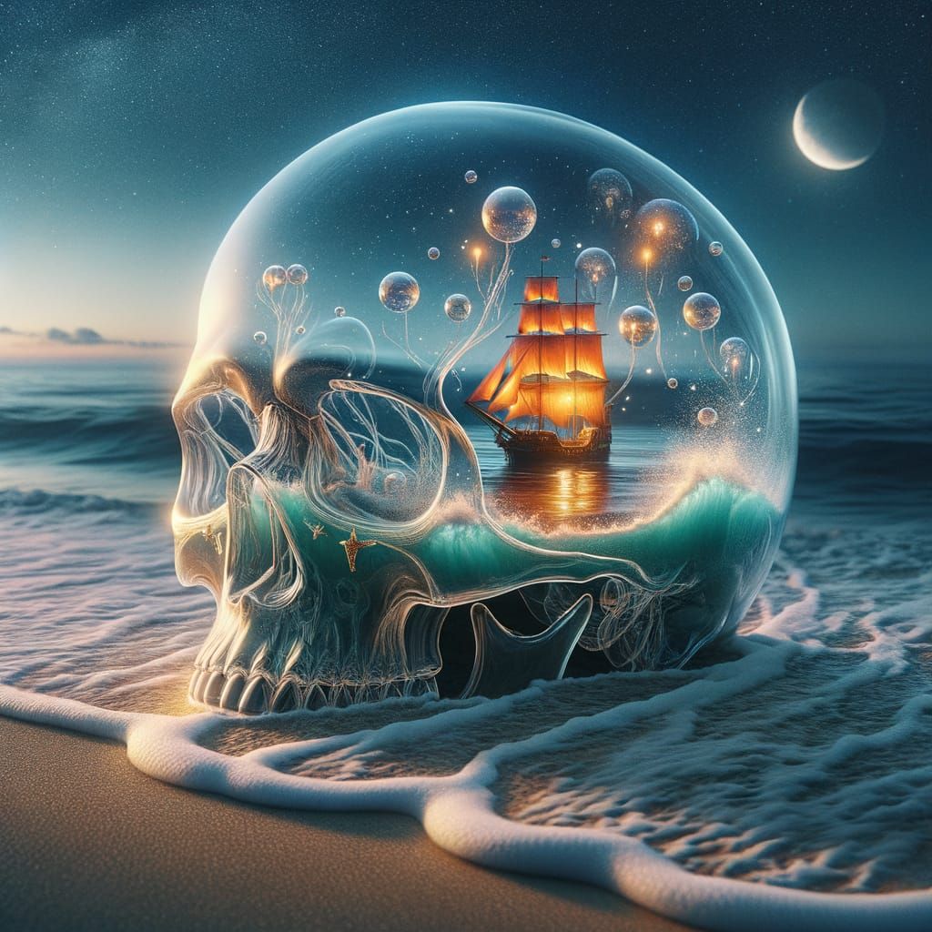 Crystal Skull Microcosm: Ship Under Moonlight