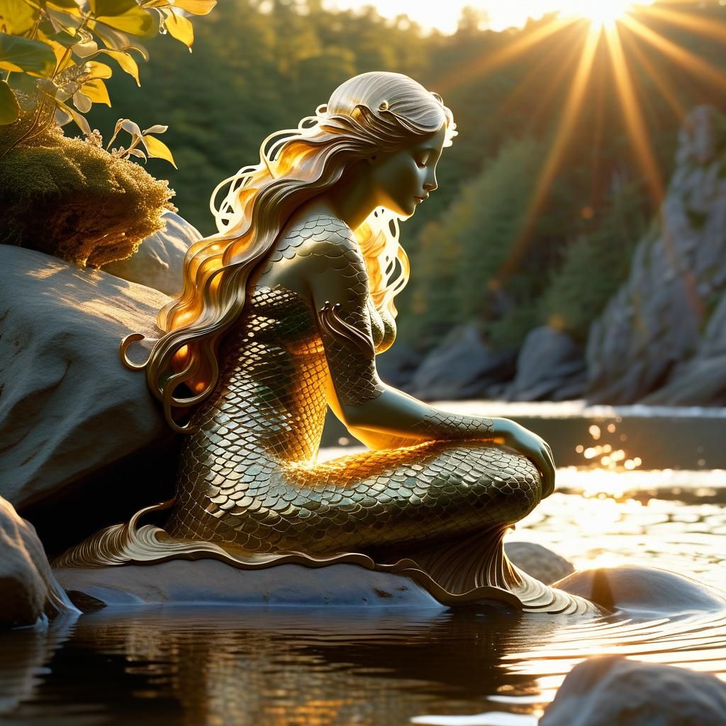 Golden Mermaid in Art Nouveau Style